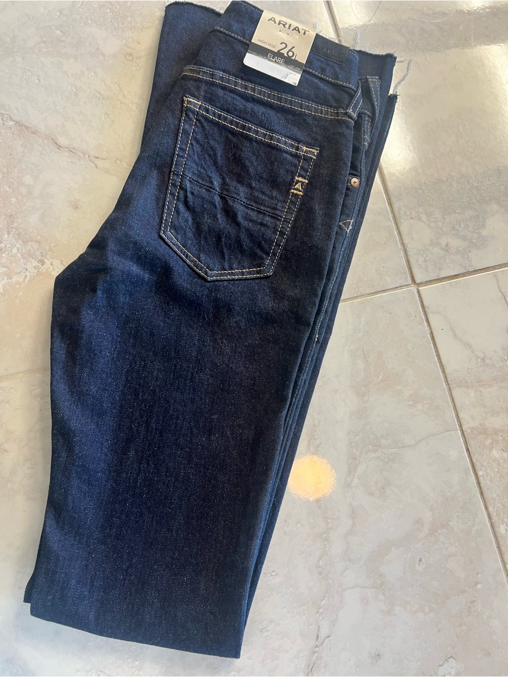 Ariat Premium Italian Raw Hem HR Flare Dark Indigo Jeans - Picture 3 of 8